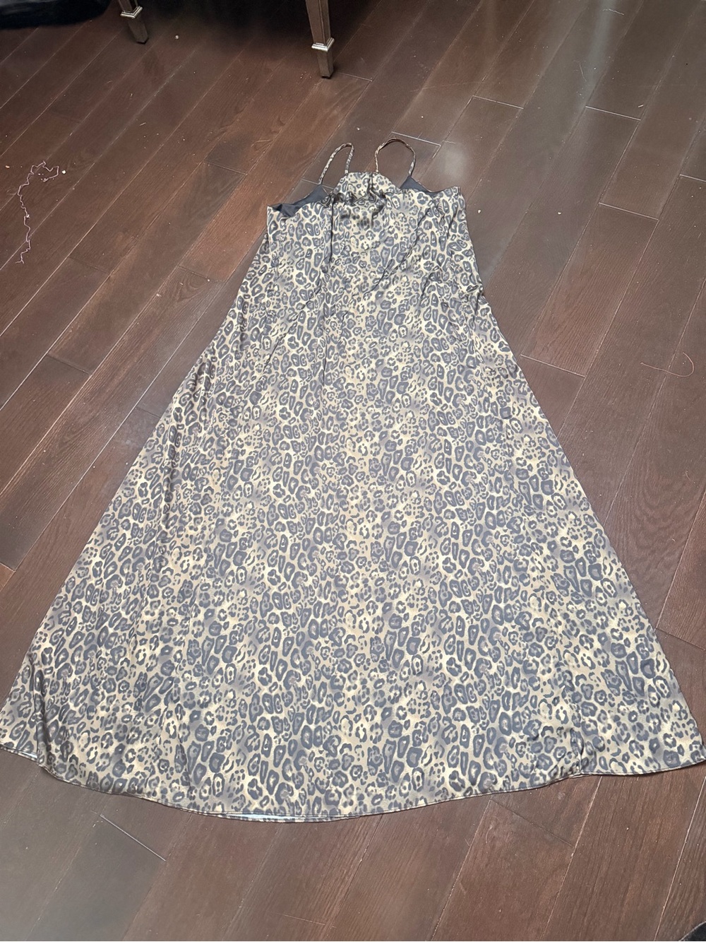 Nicole Miller Beige and Black Leopard Slip Maxi Dress